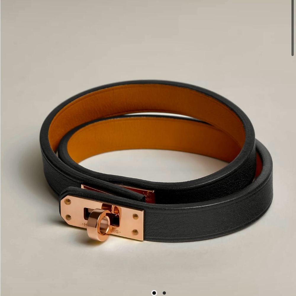 Hermes Mini Kelly Double Tour Rose Gold Noir Bracelet T3